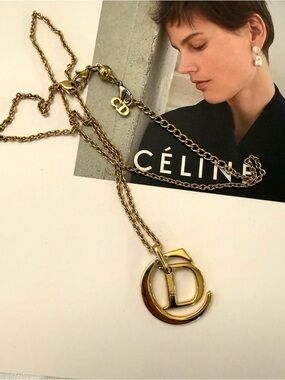 Authentic Dior Vintage Minimalist CD Logo Necklace - Gold Tone - Classic